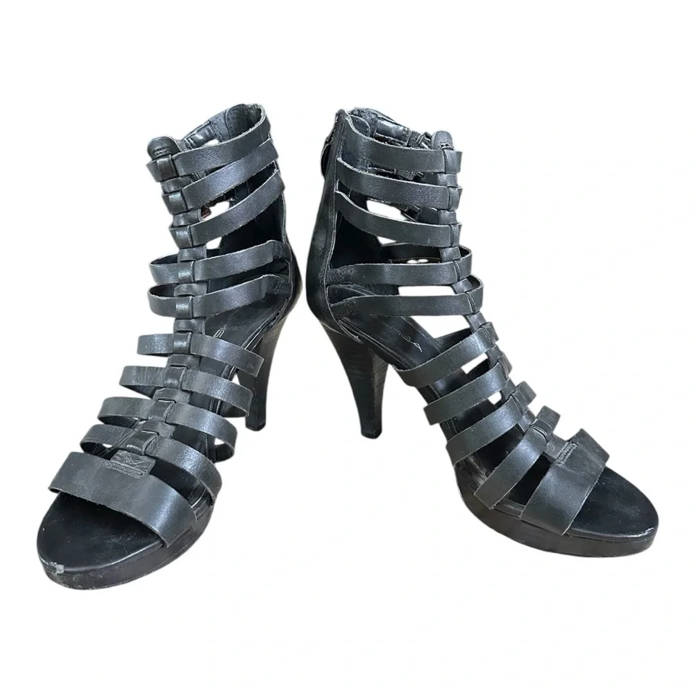 Via Spiga high heel sz 7 leather Roman strappy buckles platform dress shoes - Picture 6 of 12